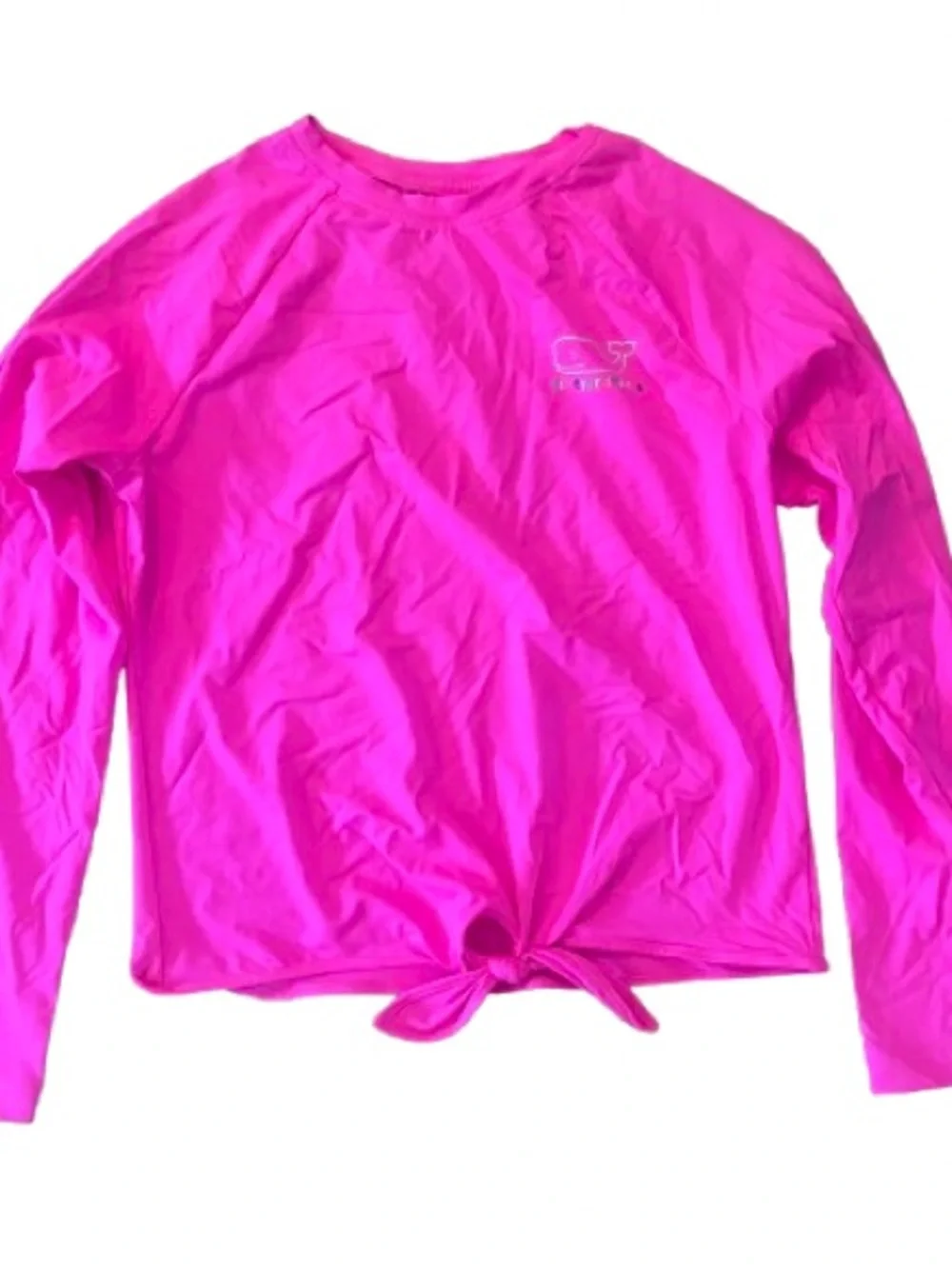 Vineyard Vines Girls Hot Pink Long-Sleeve Tie-Front Rash Guard 14